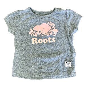 Roots Baby Roots Canadian Baby Cotton‎ Grey and Pink Beaver T-Shirt. 3-6 Months